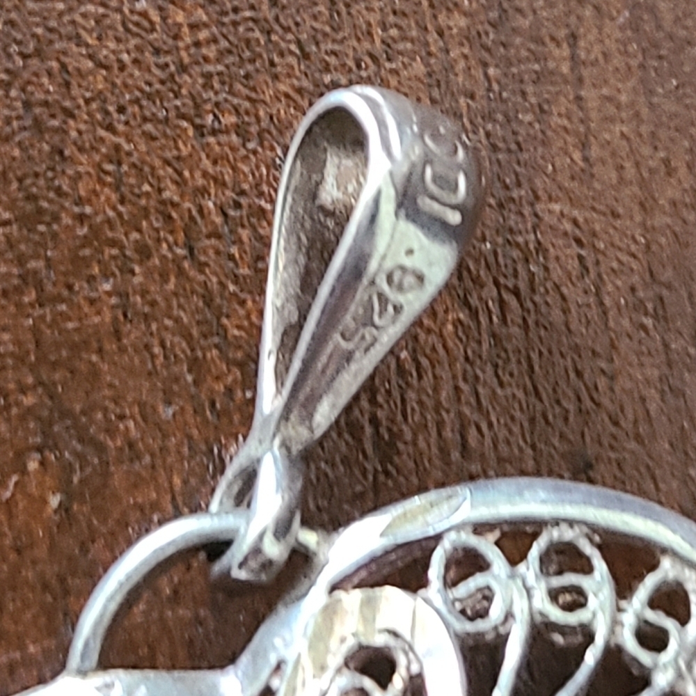 Silver Vintage Filigree Puffy Heart Peandant 925 - Picture 3 of 4